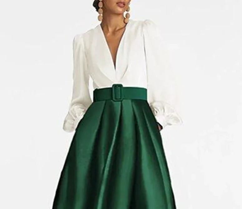 Green Color Block V-Neck Maxi Dress